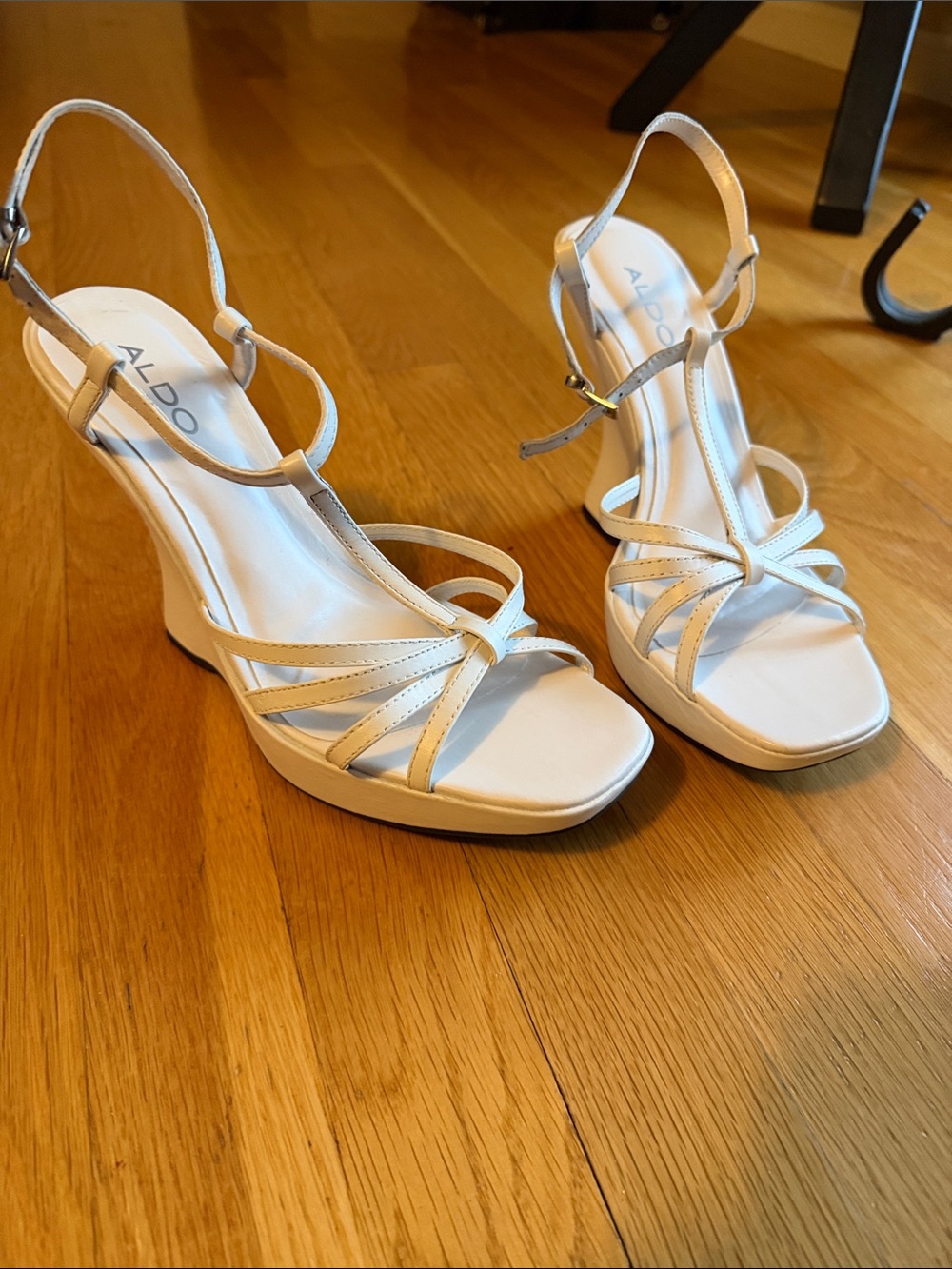 ALDO White Strappy T-Strap Wedge Sandals